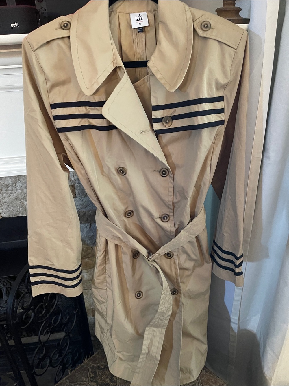 CAbi Beige Trench Coat with Black Stripe Detail - XL - NWOT